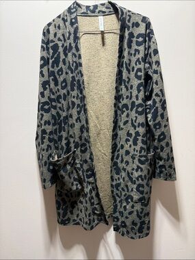 Tickled Teal Leopard Print Open-Front Cardigan - Black and Gray